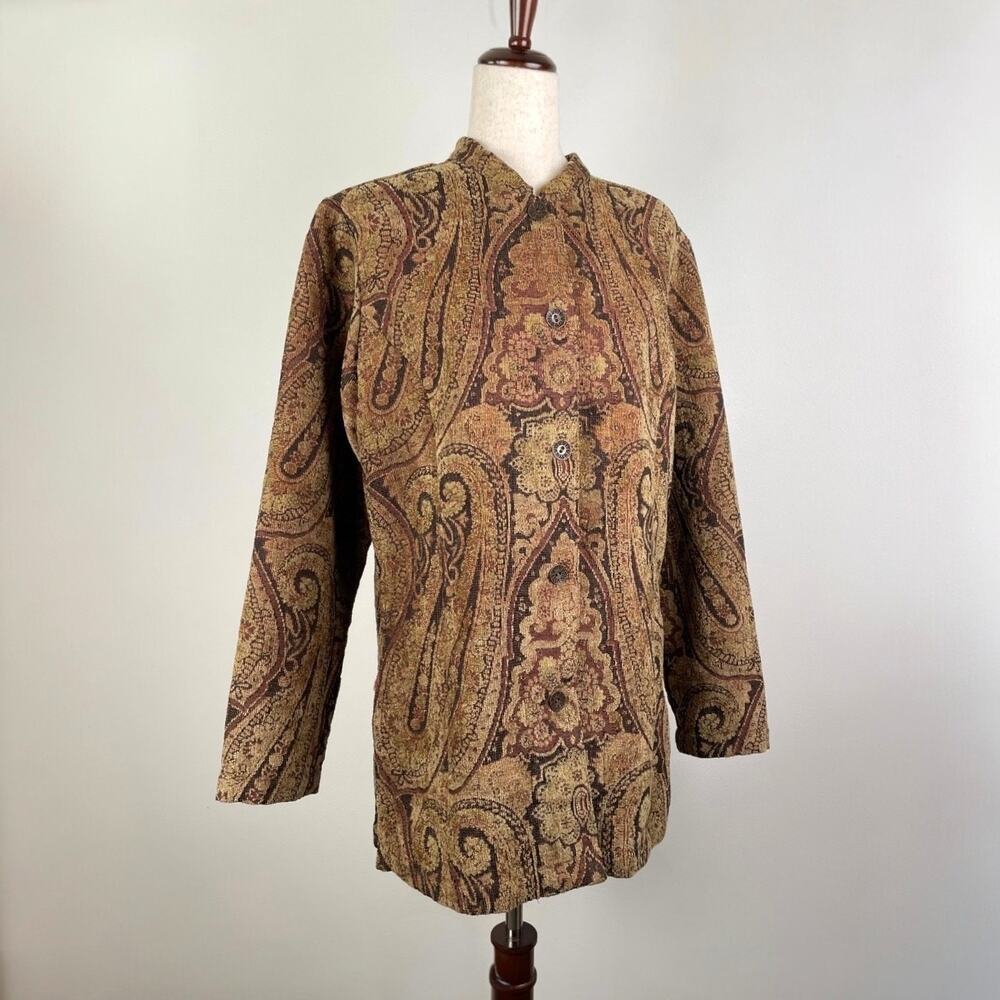 VTG Coldwater Creek Tapestry Jacket M Brown Tan Paisley Boho Fairy Grunge Hippie
